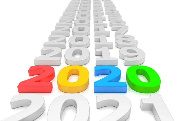 3D απόδοση-νέο έτος 2020 χρονοδιάγραμμα έννοια-πολύχρωμα — Φωτογραφία Αρχείου