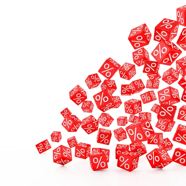 3d візуалізація - падаючі червоні кубики з відсотковими знаками — стокове фото