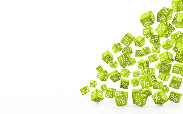 3d render - falling green cubes with percent signs — Stock Photo, Image