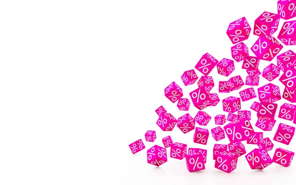 3D Render-fallande Magenta kuber med procenttecken — Stockfoto