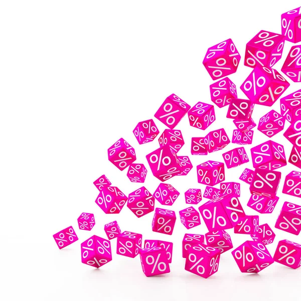 Renderowanie 3D-opadające purpurowe kostki ze znakami procentu — Zdjęcie stockowe