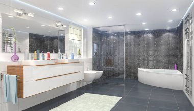 Bir jakuzi ile modern bir banyo 3d render