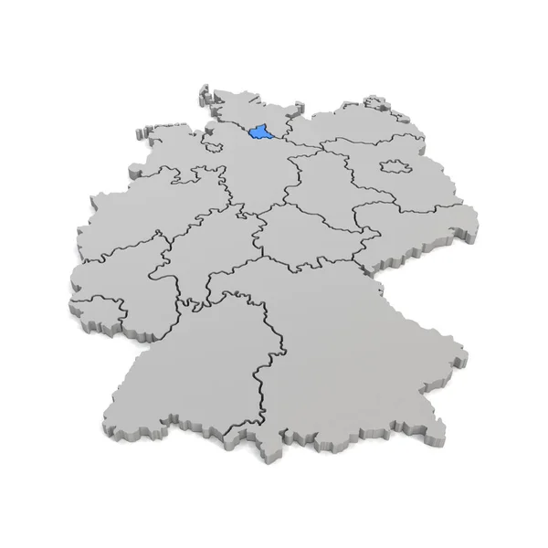 3d візуалізація - німецька карта з регіональними адміністраторами та фокусом на H — стокове фото