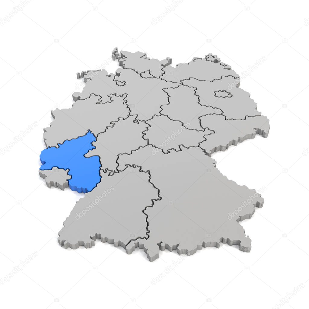 3d render - german map with regional boarders and the focus to R