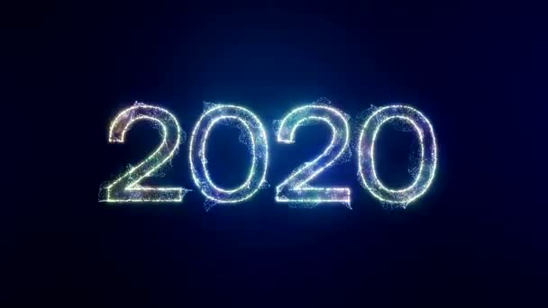 Video Animation Gyllene Ljusstråle Partiklar Och 2020 Över Blå Bakgrund — Stockvideo