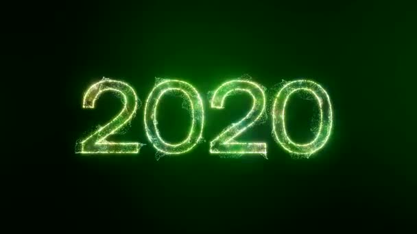 Video Animatie Van Gouden Lichtstraal Deeltjes Het Jaar 2020 Groene — Stockvideo