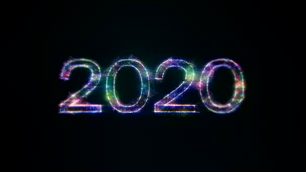 Video Animation Gyllene Ljusstråle Partiklar Och 2020 Över Mörk Bakgrund — Stockvideo