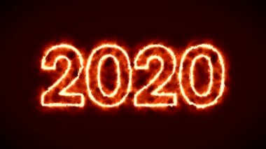 Video animasyonu - 2000 'den 2020' ye kadar olan sayıların soyut ateşi - yeni yılı temsil ediyor - hareketli animasyon - mutlu yeni yıl konsepti