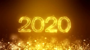 Altın ışıklı parçacıkların video animasyonu altın arka planda Bokeh ve 2020 mesajı yeni yılı temsil ediyor - tatil konsepti - Noel