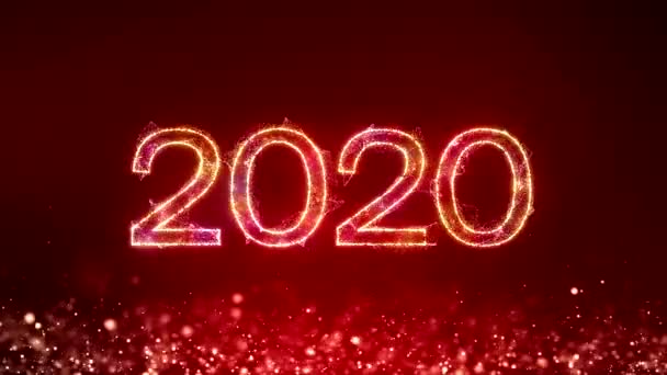 金色闪光粒子在红色背景上的视频动画和2020年的信息 代表了新的一年 假期的概念 圣诞节 — 图库视频影像