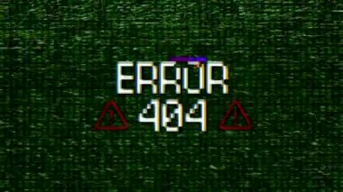 Gürültülü ve mesaj hatası 404 olan bir ekranın video animasyonu. Hata etkisinden kaynaklanıyor. Soyut arkaplan.