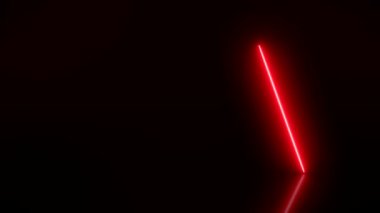 Yansıyan zeminde kırmızı renkte parlayan dikey neon çizgilerin video animasyonu. - Soyut arka plan - lazer gösterisi