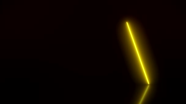 反射地板上发光的垂直霓虹灯线以红色和黄色的视频动画 抽象背景 激光表演 — 图库视频影像