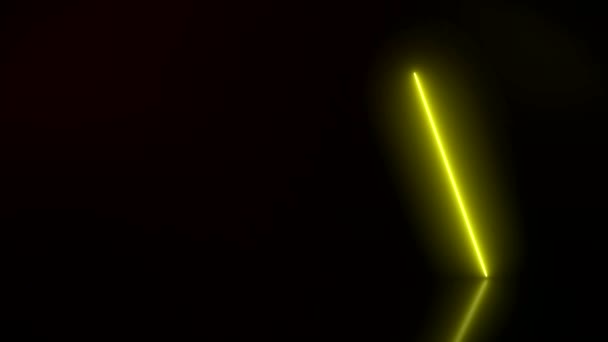 Animation vidéo de lignes fluo verticales lumineuses en rouge et jaune sur sol réfléchissant. - Fond abstrait - spectacle laser 