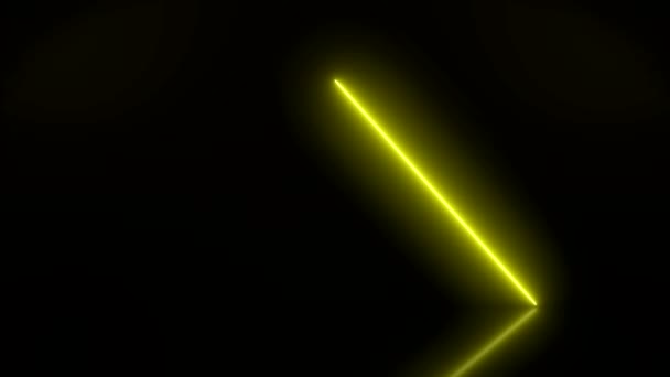 Видеоанимация Светящихся Неоновых Стрелок Желтым Цветом Отражающем Полу Абстрактный Фон — стоковое видео