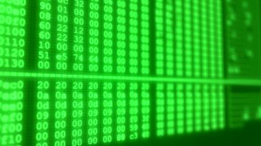 Şifreli altıgen dökümü iletisi olan bir monitör ekranının video animasyonu - soyut arkaplan