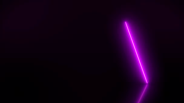 Видеоанимация Светящихся Вертикальных Неоновых Линий Пурпурном Цвете Отражающем Полу Абстрактный — стоковое видео