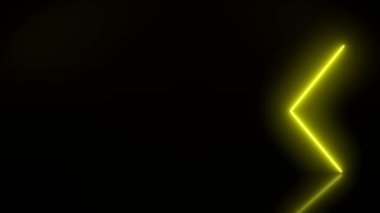 Yansıyan zeminde parlayan neon okların sarı renkli video animasyonu. - Özet arka plan - Lazer gösterisi