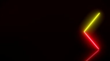 Yansıyan zeminde kırmızı ve sarı renkli parlayan neon okların video animasyonu. - Özet arka plan - Lazer gösterisi