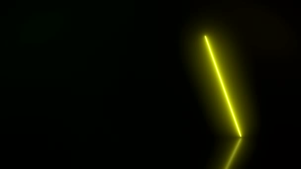 Animation vidéo de lignes fluo verticales lumineuses en vert et jaune sur sol réfléchissant. - Fond abstrait - spectacle laser 