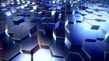 Mavi ile hareket eden altıgenlerin soyut bir arkaplanının video animasyonu - kusursuz döngü