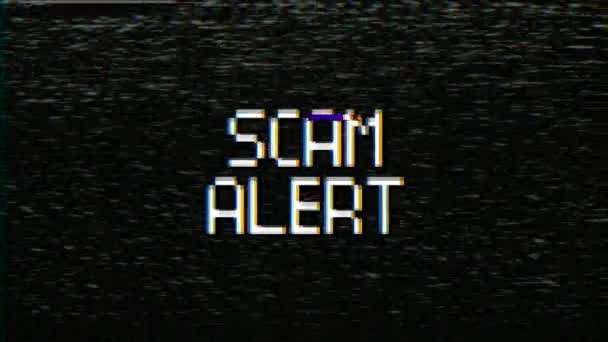 Animación Vídeo Una Pantalla Monitor Con Ruido Alerta Estafa Mensajes — Vídeo de stock