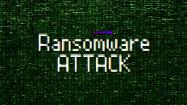 Animação Vídeo Uma Tela Monitor Com Barulho Ataque Ransomware Mensagem — Vídeo de Stock
