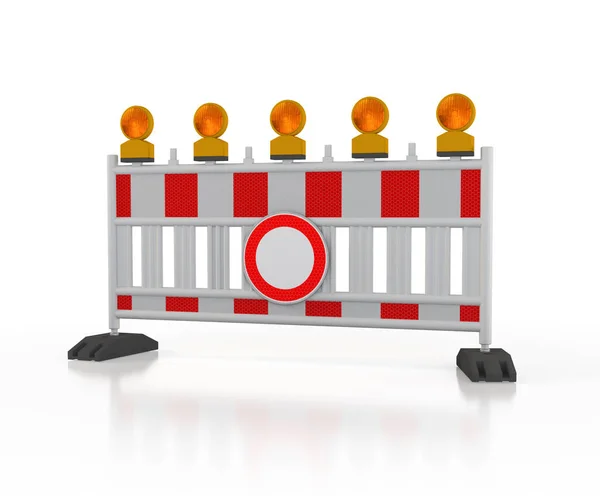 Rendering Barrier Flashing Lights Traffic Sign White Background Construction Site — Stock Photo, Image
