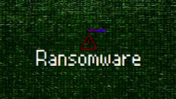 Βίντεο Animation Οθόνης Θόρυβο Και Μήνυμα Ransomware Δημιουργήθηκε Επίδραση Δυσλειτουργίας — Αρχείο Βίντεο