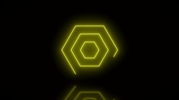 Video Animation Glowing Hexagons Yellow Reflecting Floor Abstract Background Seamless — Stock Video