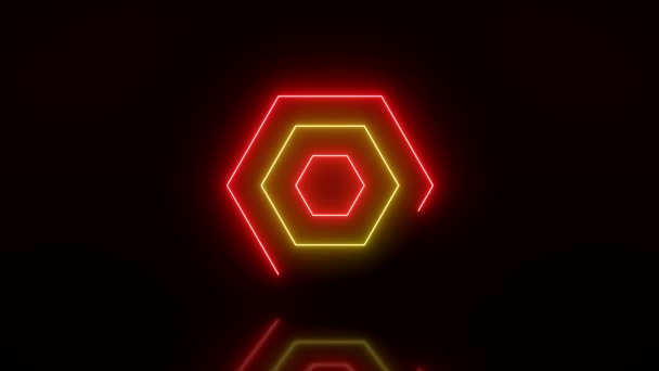 Video Animation Glowing Hexagons Red Yellow Reflecting Floor Abstract Background — Stock Video
