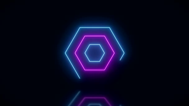 Video Animation Glowing Hexagons Blue Magenta Reflecting Floor Abstract Background — Stock Video