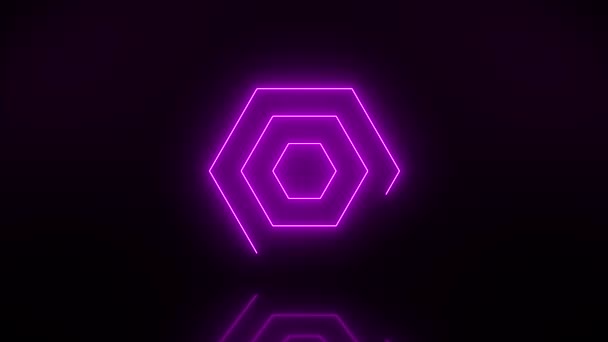 Video Animation Glowing Hexagons Magenta Reflecting Floor Abstract Background Seamless — Stock Video