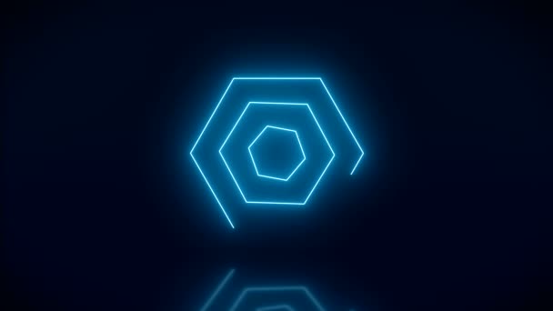 Animation Vidéo Hexagones Lumineux Bleu Sur Sol Réfléchissant Fond Abstrait — Video