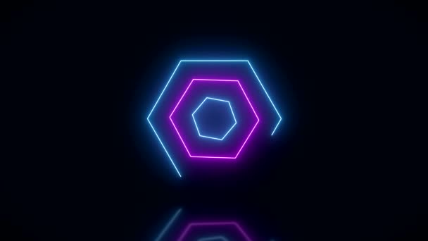 Video Animation Glowing Hexagons Blue Magenta Reflecting Floor Abstract Background — Stock Video