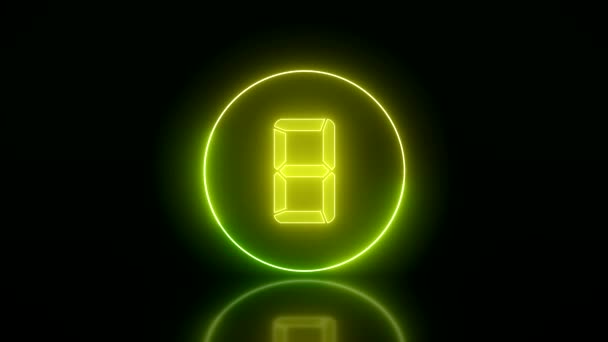 Video Animation Glowing Circle Green Yellow Counter Nine Zero Reflecting — Stock Video