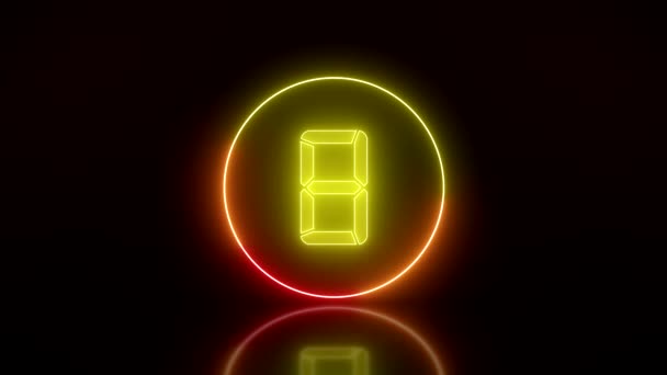 Video Animation Glowing Circle Red Yellow Counter Nine Zero Reflecting — Stock Video