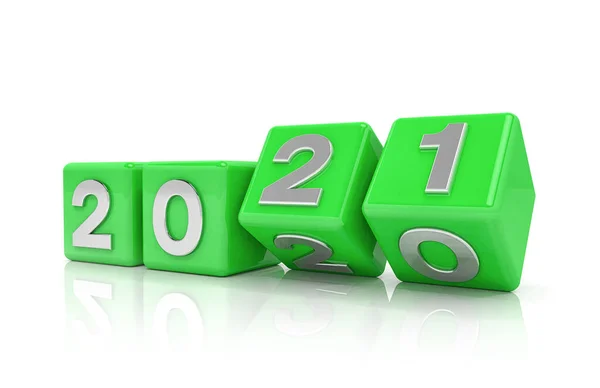 Renderowanie Zielonych Kostek 2020 Białym Tle Reprezentuje Nowy Rok 2021 — Zdjęcie stockowe