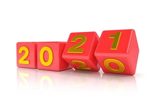 Återgivning Röda Och Gyllene Kuber Med 2020 Över Vit Bakgrund — Stockfoto