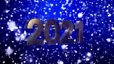 Noel 'in video animasyonu altın ışık parçacıkları mavi arka planda parlıyor ve 2021 rakamları yeni yılı temsil ediyor - tatil kavramı.