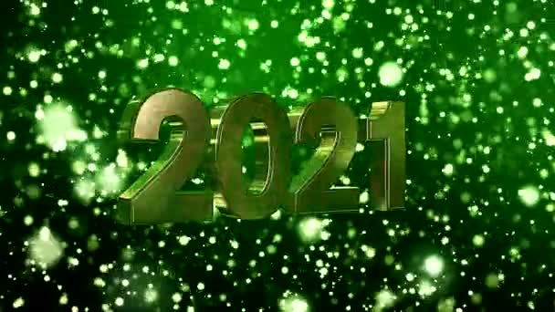 圣诞金色光芒粒子在绿色背景上摇曳的视频动画和2021年的数字 代表了新的年假概念 — 图库视频影像
