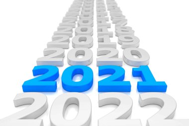 3D oluşturma - 2021 numara mavi üzerine beyaz arkaplan - yeni yılı temsil ediyor