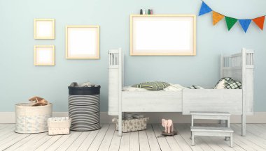 3 boyutlu bir çocuk odası ve yatak - çocuk - bebek - maket