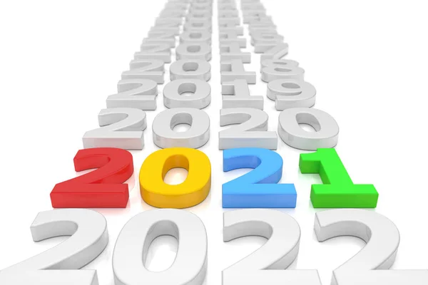 Render Number 2021 Colorful White Background Represents New Year — Stock Photo, Image