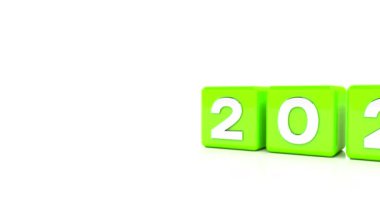 2020 - 21 üzeri beyaz arkaplanlı yeşil küplerin video animasyonu 2021 yılını temsil ediyor..