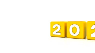 2020 - 21 üzeri beyaz arkaplan içeren sarı küplerin video animasyonu 2021 yılını temsil ediyor..