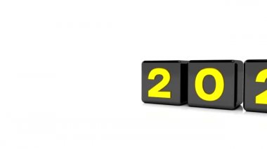 Siyah küplerin beyaz zemin üzerinde 2020 - 21 altın renginde animasyonu 2021 yılını temsil ediyor.