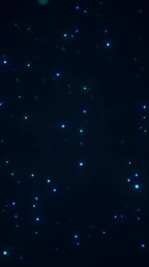 Karanlık bir zemine saçılmış mavi ışıldayan noktalar yıldızlı bir gece gökyüzü ya da parlayan atomik parçacıklar illüzyonu yaratıyor..