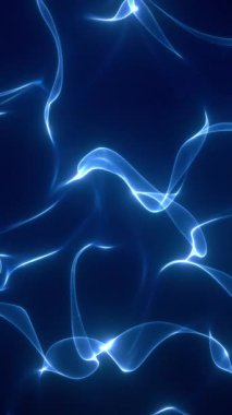 Karanlık arkaplanda soyut mavi enerji dalgaları, parlak kenarlı dinamik ışık akışı.