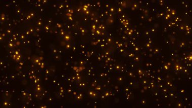 Koyu arkaplanda altın renkli partiküller, parlayan tatil ışıkları, 4k yatay animasyon.